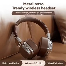 Retro Stereo Gaming Wireless Bluetooth 5.3 Foldable Over Ear Leather Headphones 4
