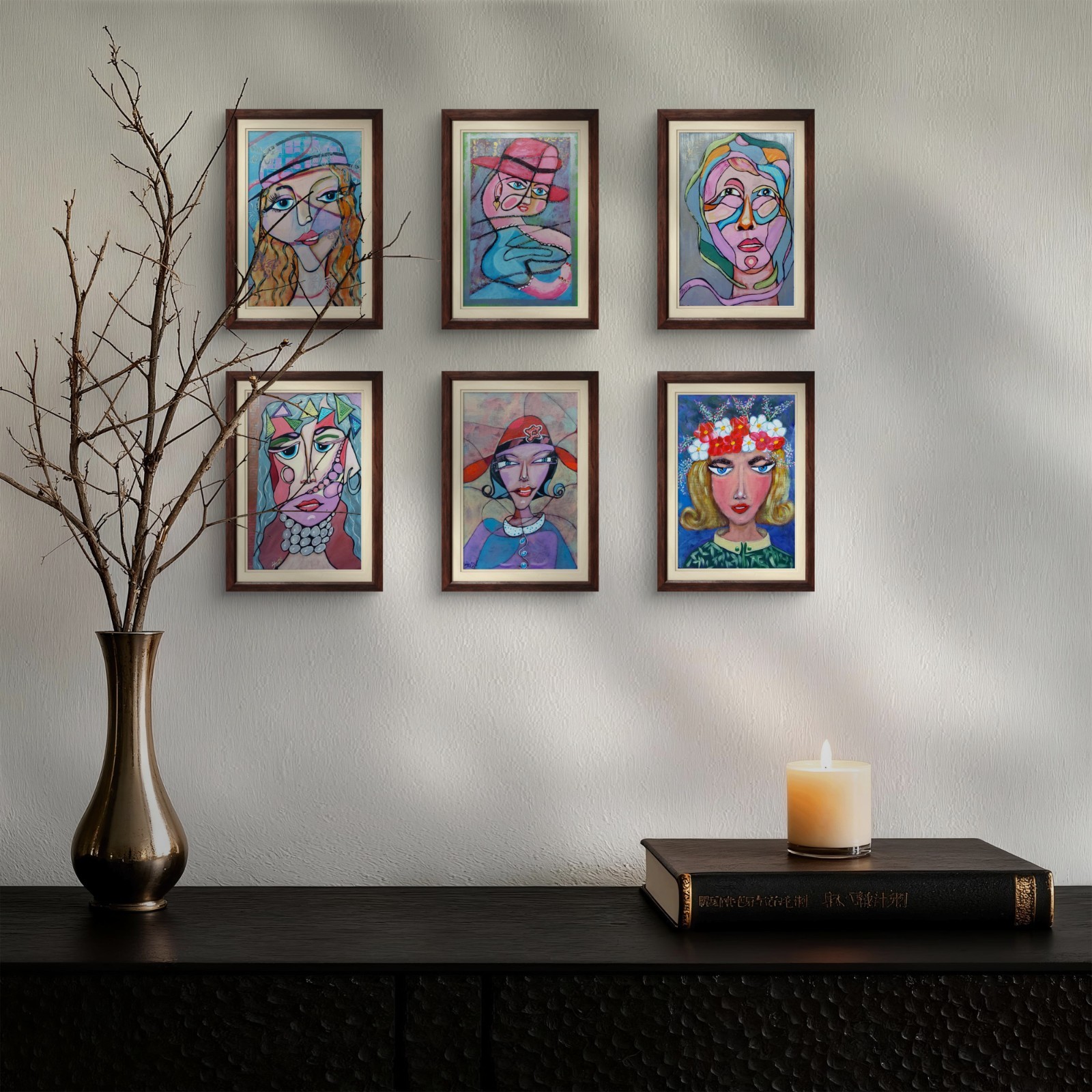 Abstraction Funny Woman Face modern original painting Portrait 1 Wall art OOAK