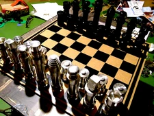 Chess Set Machinist Turned Aluminum pieces vintage ART DECO looking NICE!