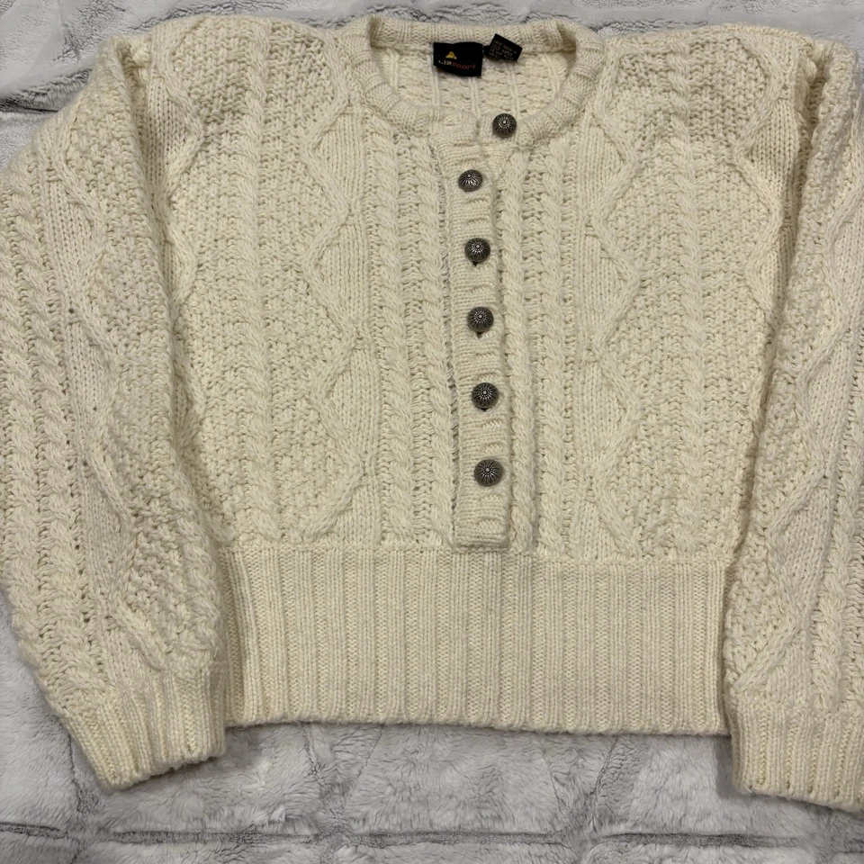 Suéter Vintage Liz Sport Crema Tejido Botón Acrílico Lana Mezcla Mujer Med Foto 2 de 4