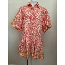 OLIVACEOUS Floral Print Shirt Dress Drop Waist Orange Pink Purple Size M