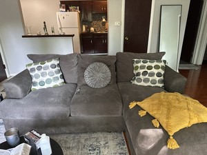 Gray Fabric Sectional Sofa with Chaise, Track Arms, Wood Frame, Solid