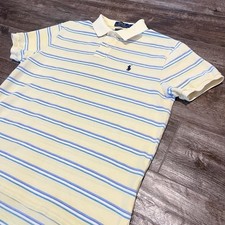 Polo Ralph Lauren Polo Shirt Mens Large Yellow Custom Fit Striped Short Sleeve