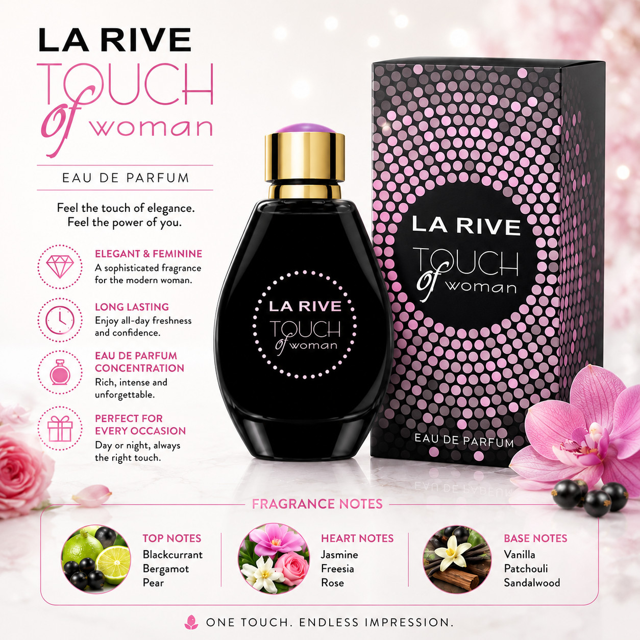 LA RIVE TOUCH OF WOMAN EAU DE PARFUM FOR WOMEN 90ml EDP PEAR + JASMINE - Image 3