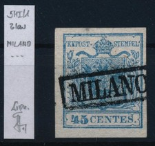 LOMBARDEI-VENETIEN 1850 45C HP, TYPE I./1, PLATTENFEHLERN! PAPIERKORN! MILANO.