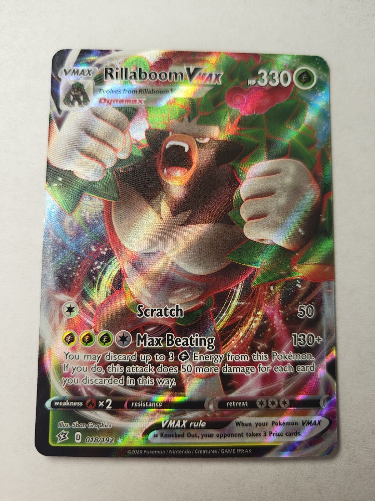 Rillaboom VMAX 018/192 Swsh02: Rebel Clash Holo NM