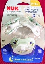 Pacifier Newborn Baby NUK Orthodontic Value Pack 0-6m Green Glow In The Dark New