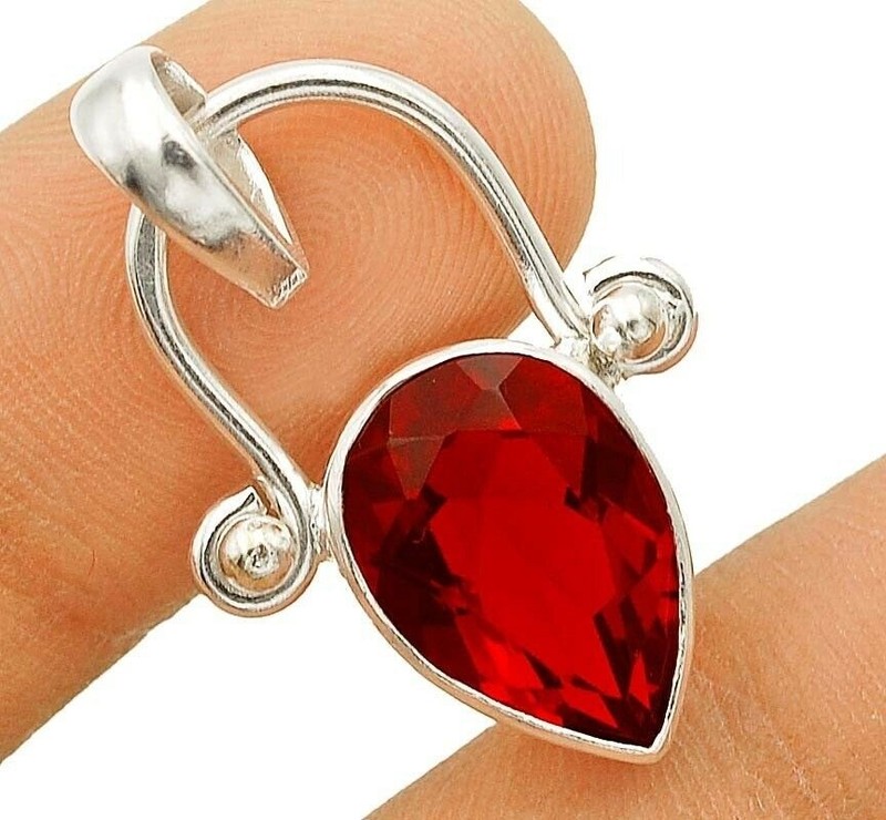 3CT Natural Fire Garnet 925 Sterling Silver Pendant Jewelry 1 1/4" Long @21-4