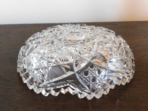 Cut Glass Bowl - Vintage American Brilliant ABP - Clear Saw Tooth, Hobstar, Cane - Picture 3 of 6