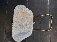 Antique White Bead Iridescent Sequin Clutch/Purse w/Hidden Handle Hong Kong
