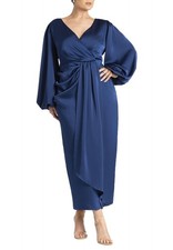 ELOQUII Women's Plus Size Satin Sleeve Pleated Dress - 18, Marine Blue