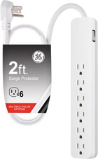 Pro 6-Outlet Surge Protector, 2 Ft Extension Cord, 620 Joules, Power Strip