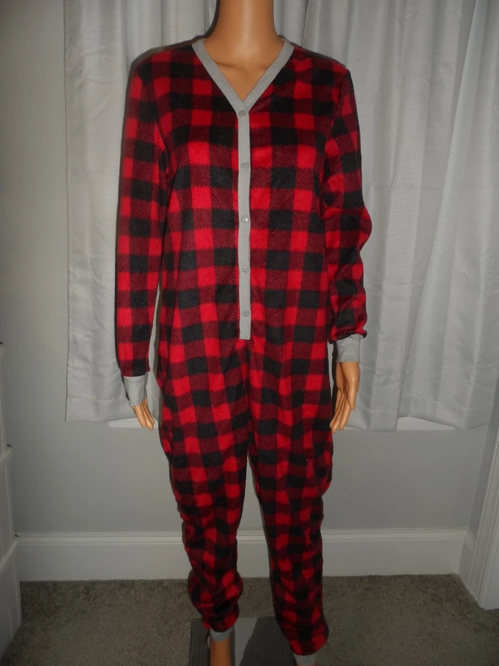 Lindo Desteñido Gloria Talla M Rojo Negro Búfalo Cuadros Alce Botón Solapa Trasera Una Pieza Foto 4 de 4