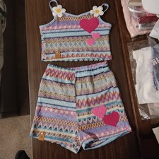 Girls Two Piece Set. Shorts And Cropped Camisole With A Parallel Zigzag Pattern