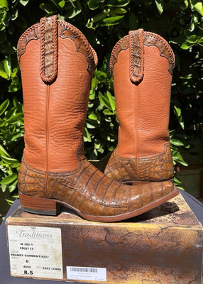 Old Gringo Mens Sz 8.5D Traditions Colby Caiman Leather Cowboy Boots w/Boot Bags