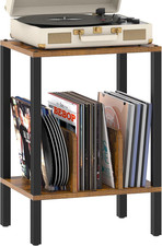 TUTOTAK 2-Tier End Table,Record Player Stand with Vinyl Record Storage up to 100