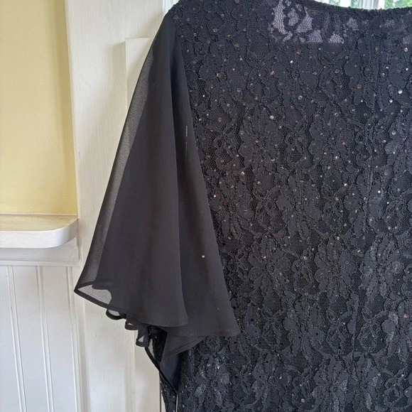 VETEMENTS Connected Apparel abito formale nero pizzo lunghezza intera manica corta taglia 14W NUOVO