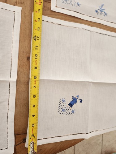 (8) Hand Embroidered Chinoiserie Blue Boy 4 Napkins Asian 4 Placemats RARE/NEW - Picture 15 of 24