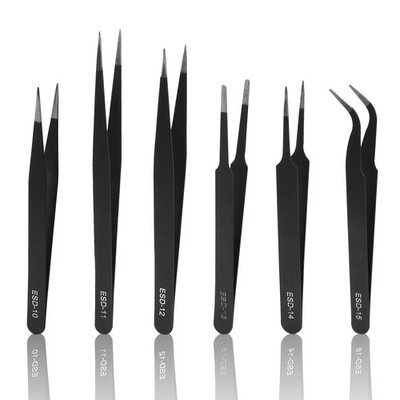 6pcs Precision Tweezers Set,ESD Tweezer Set with Storage Bag&Rubber Protectiv...
