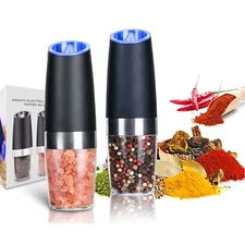 2 Pack Gravity Electric Salt and Pepper Grinder Mill Shaker Adjustable Automatic