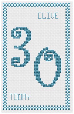 30th Birthday Blue Cross Stitch Card Kit or Pattern - by Florashell