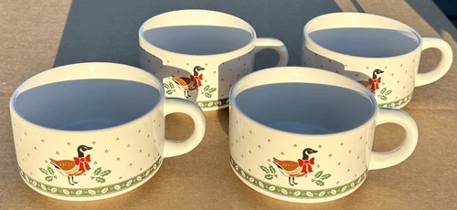 (4) United Silver & Cutlery Holiday Goose Collection Soup Cup Mug Handled Bowl