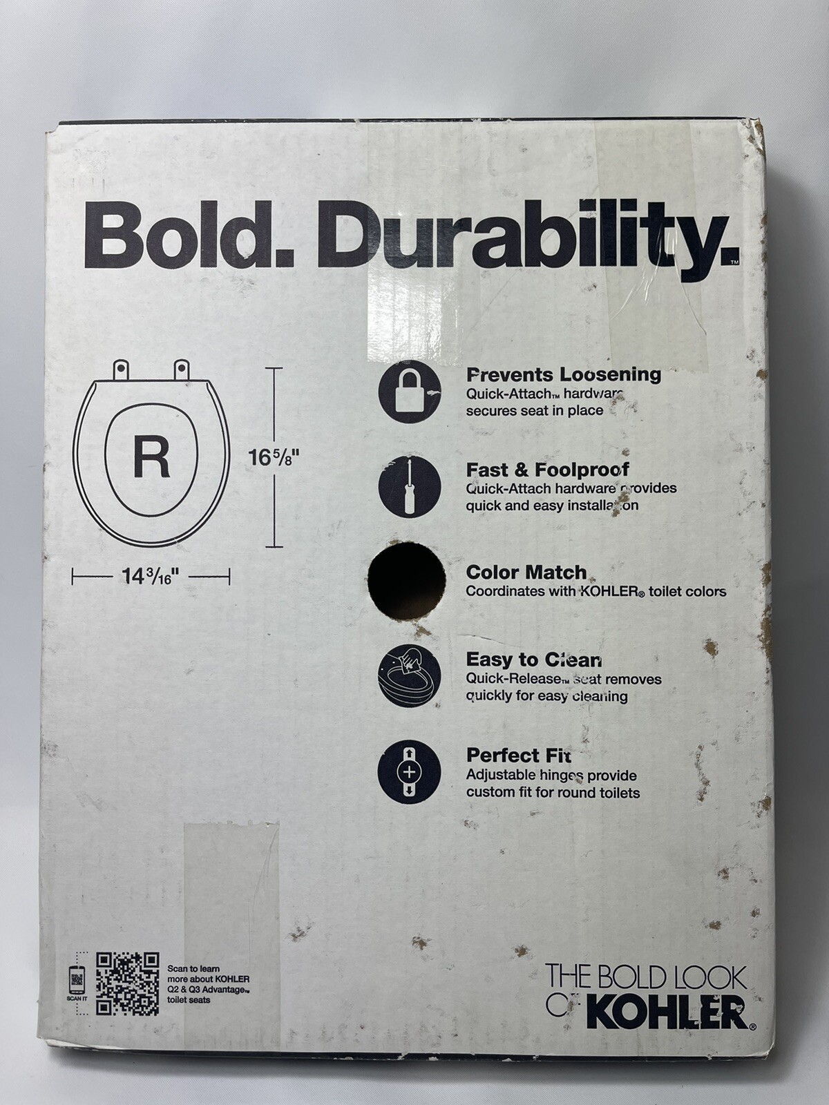 KOHLER ROUND TOILET SEAT 75758-0 LED NIGHT LIGHT SOFT QUIET CLOSE