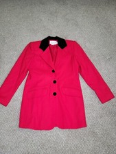Vintage Petite Sophisticate Red Wool Black Velvet Collar Jacket Coat Womens