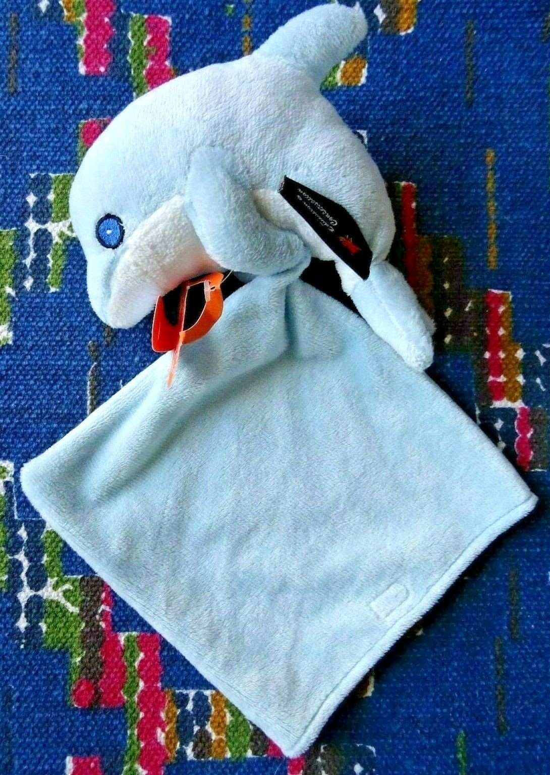 Doudou mouchoir dauphin bleu et blanc Cat Company neuf pour bébé