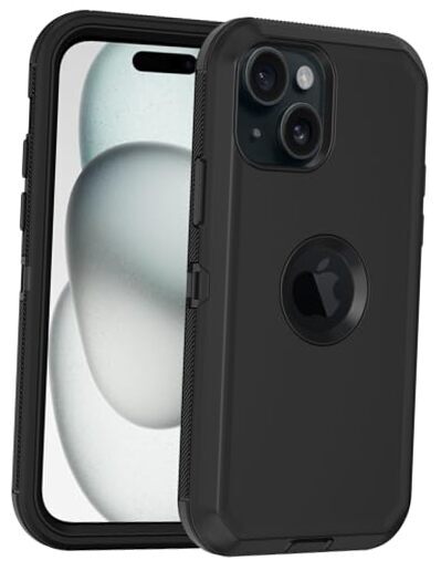 for iPhone 15 Case, with Built in Screen Protector Heavy Duty Drop Black-image