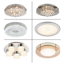 Chrome Ceiling Lights Crystal Frosted Glass Flush Fitting Chandeliers LED Bulb