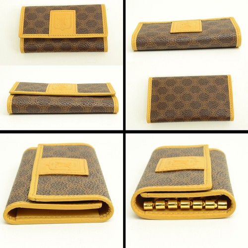 Authentic Celine Monogram Leather Key Ring Wallet Logo Brown GP Vintage Canvas - Picture 10 of 12