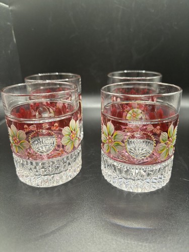 SET 4 Antique Moser? Bohemian Glass Hand Painted Enameled CUT Tumblers Glasses - Picture 17 of 17