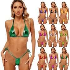 Freebily Women Metallic Bikini Set Triangle Bra Tops with G-string Briefs Outfit