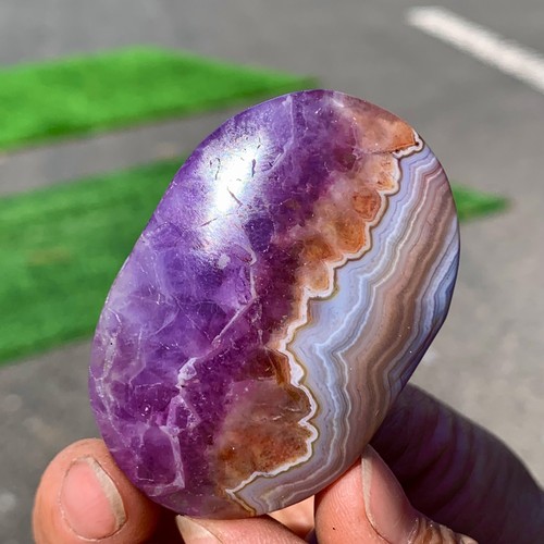 56G Natural Amethyst Agate Quartz Crystal oval-shaped Mineral Reiki Healing - Bild 14 von 24