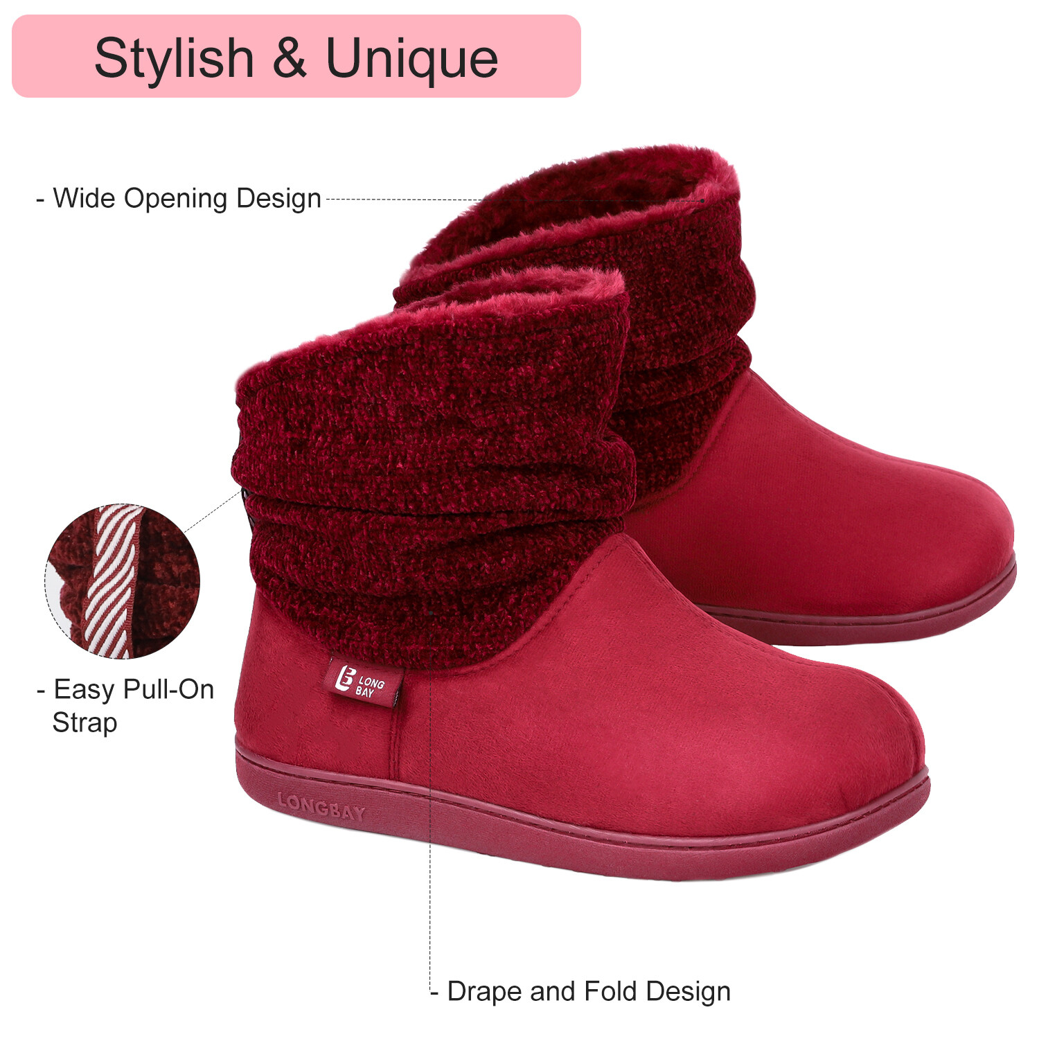 Ladies Ankle Boots Slippers Womens Chenille Knit Suede Fur Warm Suede