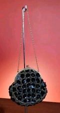 Rare Vintage Sequin Beaded Chain Strap Small Fabric Evening Bag 1950's France