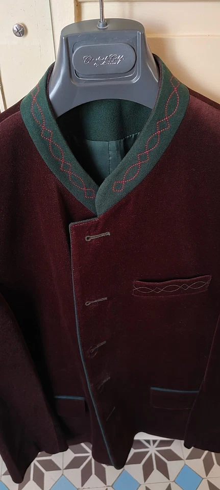 Veste autrichienne en velours, vert et marron - Photo 2/4