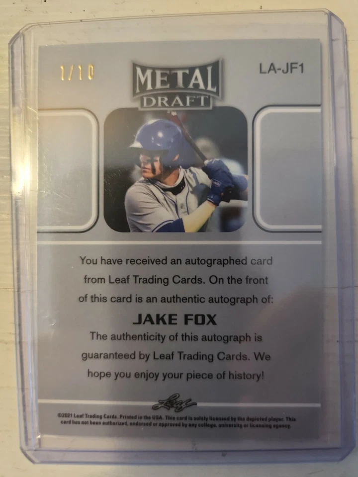 2021 Leaf Metal Draft JAKE FOX blue mojo prospect auto-1/10-Guardians - Image 2 of 2