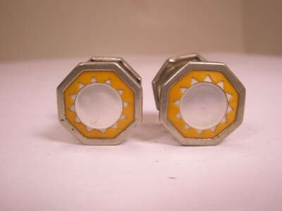 Orange & White Octagons Snap Style Vintage Victor/Edwardian Cuff Links kumapart