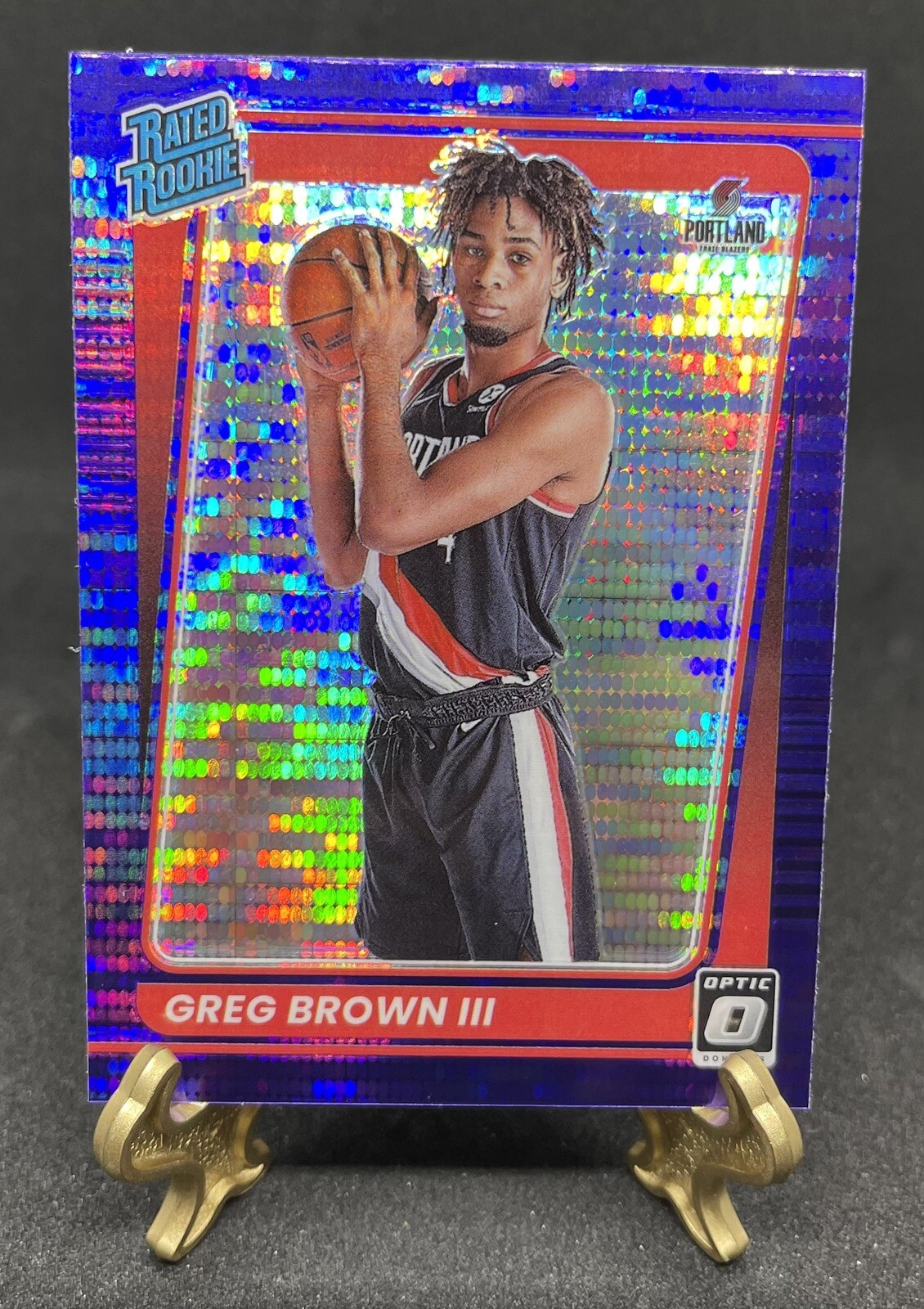 2021-22 Donruss Optic #195 Greg Brown III Rated Rookie Purple Pulsar Prizm SP