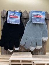 2 Prs Touchscreen Acrylic Gloves One Size Adult Black  Gray