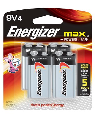 4 Energizer Max 9 Volt 9v alkaline Batteries (4 Pack)