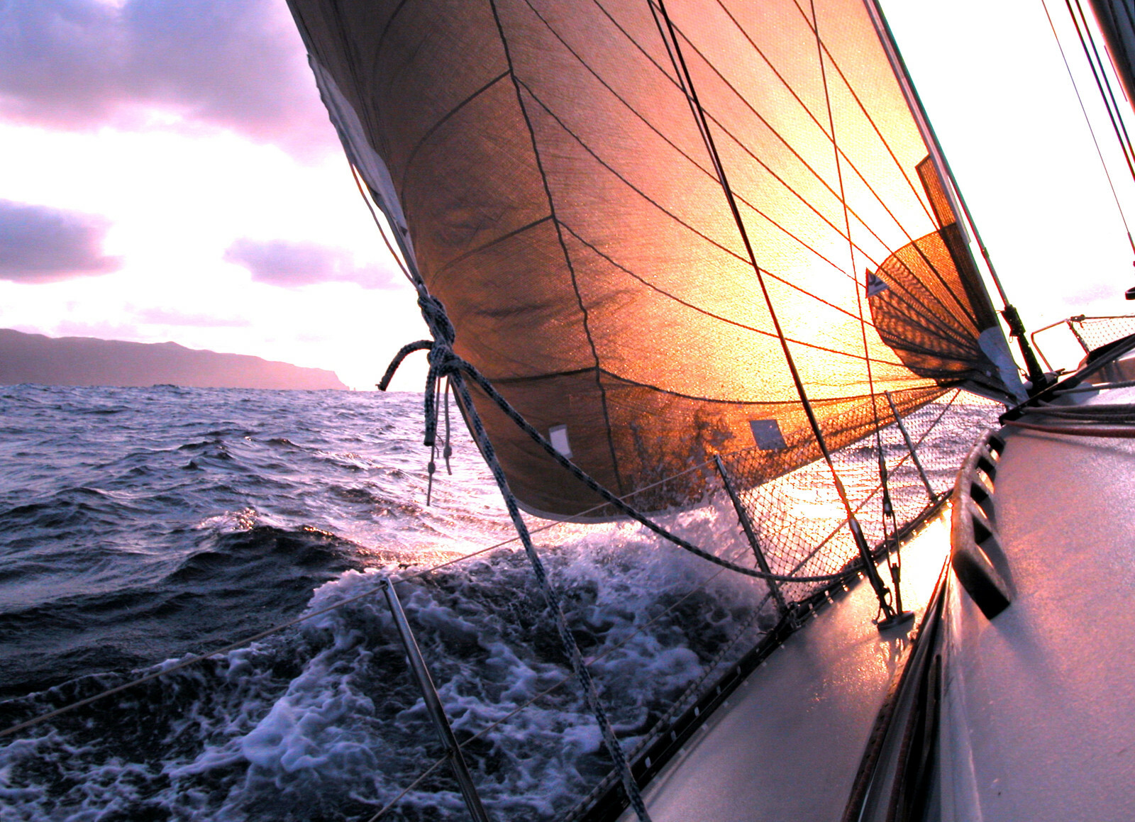 VLIES Fototapete-SUNSET SAILING-(425V)-Segel-Boot Meer Sonne Sport Schiff Strand