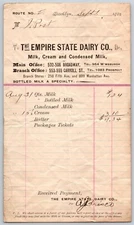 Empire State Dairy Brooklyn, NY Sept. 1902 Billhead to: Isaac Post VGC