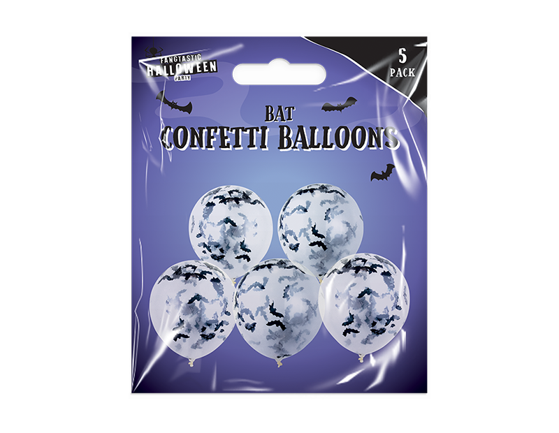 12"" Bat Confetti Balloons 5pk Halloween Party Table Decoration