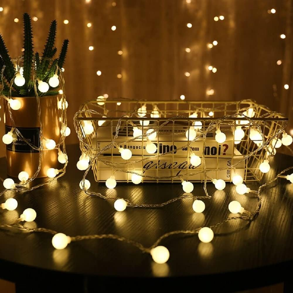Plug in LED String Lights, 16Ft/5M 50 LED Bulb Warm White Globe Fairy Lights For