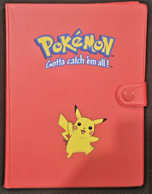 Original Vintage 1999 Pokemon Pikachu Red Binder TCG Album Snap 30 4-card Pages