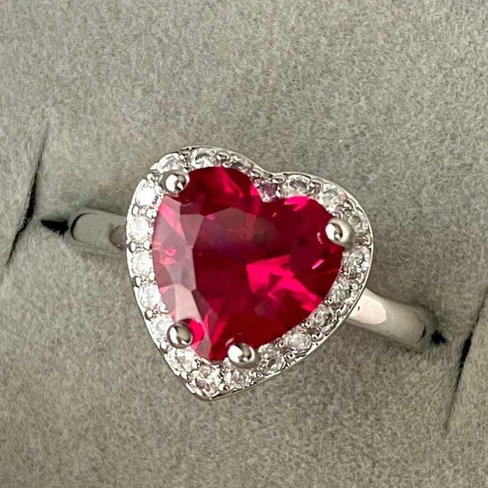 4.50 Ct Heart Cut Natural Ruby and Diamond Halo Design Ring 950 Platinum 6 7 8 - Image 2 of 4