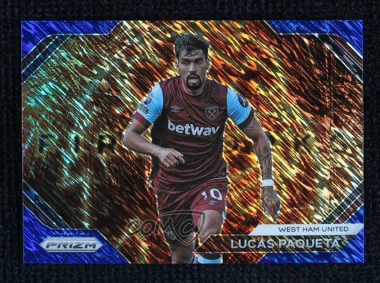 2023-24 Prizm Premier League Fireworks Lucas Paqueta #14 Blue Shimmer /8